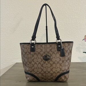 Authentic Coach F18917 Peyton Signature Logo Heritage Handbag Tote Brown Vtg Y2K